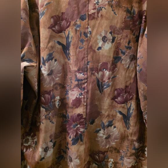 Vtg Velvet Floral Button Front Blazer Jacket Faux Suede Brown/Green Womens L USA - Picture 9 of 9
